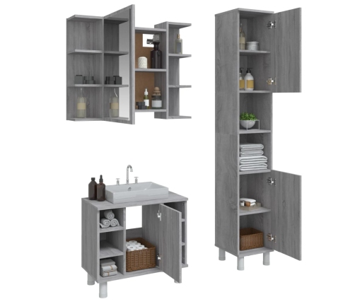 Set de muebles de baño 3 pzas madera contrachapada gris sonoma