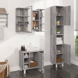 Set de muebles de baño 3 pzas madera contrachapada gris sonoma