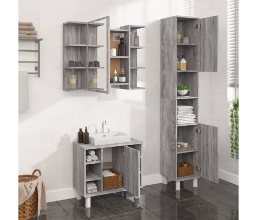 Set de muebles de baño 3 pzas madera contrachapada gris sonoma