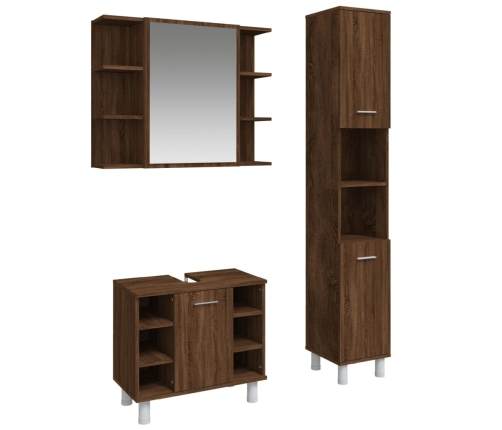 Set de muebles de baño 3 pzas madera contrachapada roble marrón