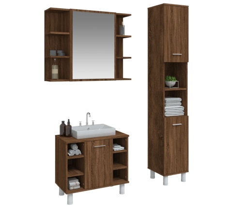 Set de muebles de baño 3 pzas madera contrachapada roble marrón