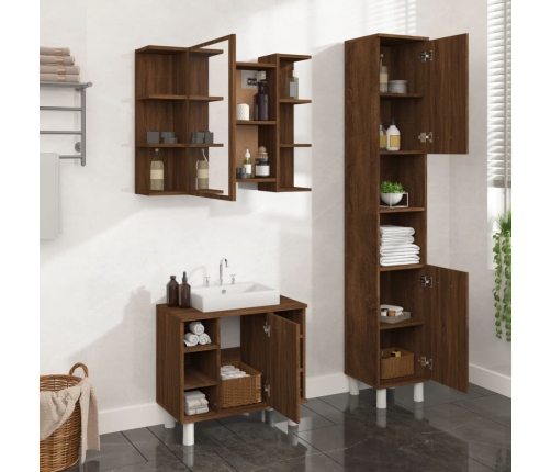 Set de muebles de baño 3 pzas madera contrachapada roble marrón