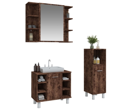 Set de muebles baño 3 pzas madera contrachapada roble ahumado