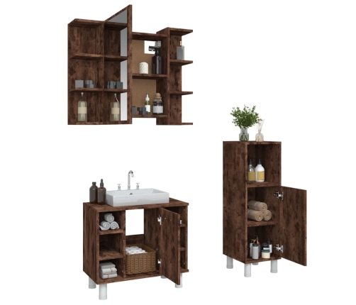 Set de muebles baño 3 pzas madera contrachapada roble ahumado