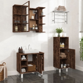 Set de muebles baño 3 pzas madera contrachapada roble ahumado