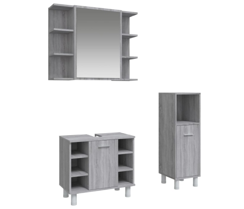 Set de muebles de baño 3 pzas madera contrachapada gris sonoma