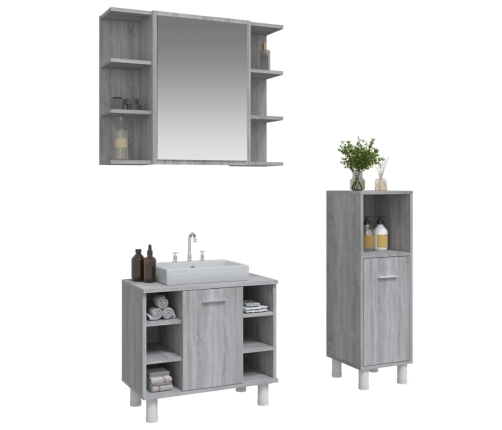 Set de muebles de baño 3 pzas madera contrachapada gris sonoma