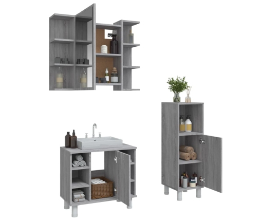 Set de muebles de baño 3 pzas madera contrachapada gris sonoma