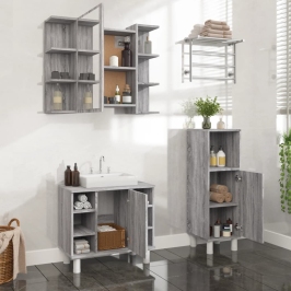 Set de muebles de baño 3 pzas madera contrachapada gris sonoma