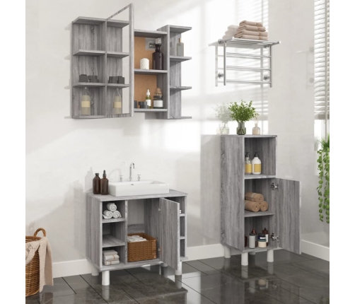 Set de muebles de baño 3 pzas madera contrachapada gris sonoma