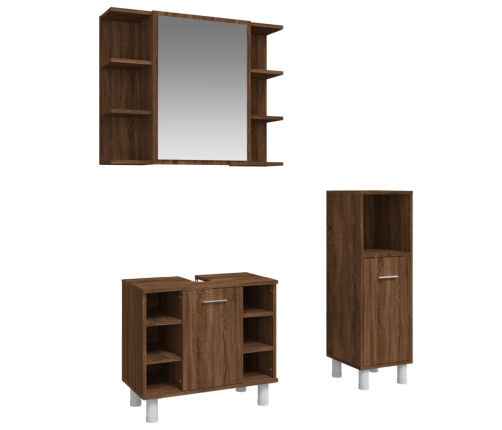 Set de muebles de baño 3 pzas madera contrachapada roble marrón