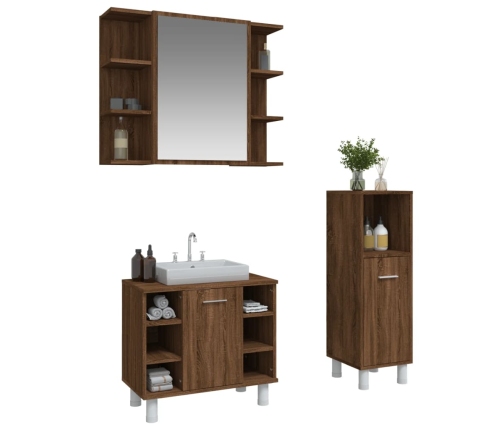 Set de muebles de baño 3 pzas madera contrachapada roble marrón