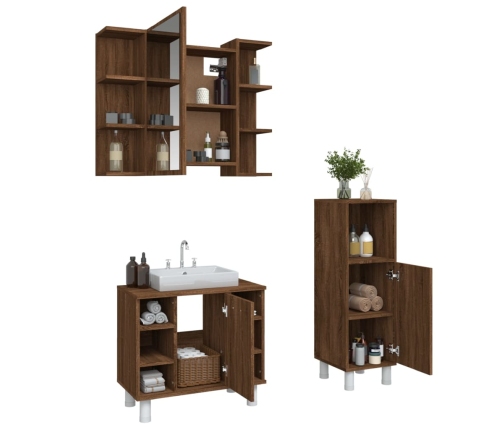 Set de muebles de baño 3 pzas madera contrachapada roble marrón