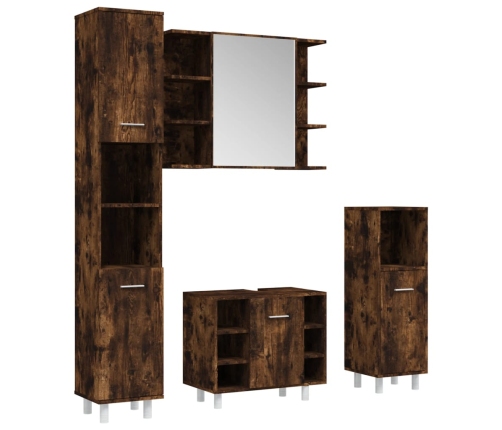 Set de muebles de baño 4 piezas madera contrachapada roble humo