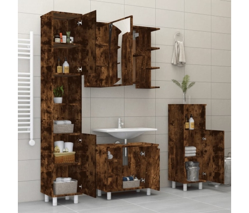 Set de muebles de baño 4 piezas madera contrachapada roble humo