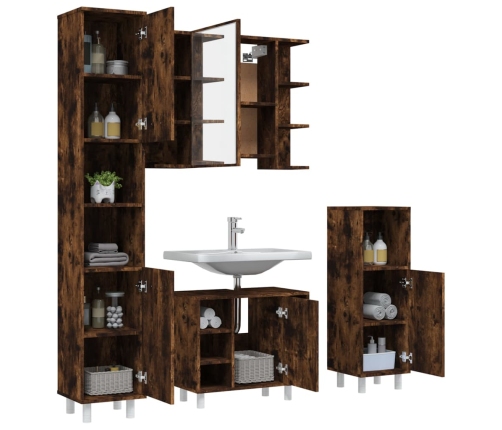 Set de muebles de baño 4 piezas madera contrachapada roble humo