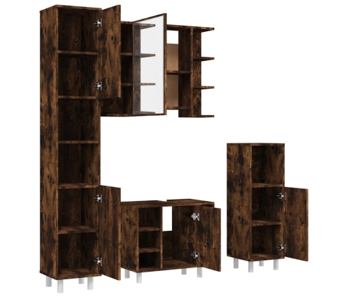 Set de muebles de baño 4 piezas madera contrachapada roble humo