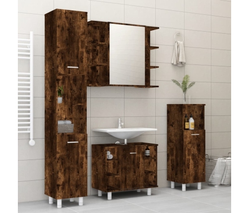 Set de muebles de baño 4 piezas madera contrachapada roble humo