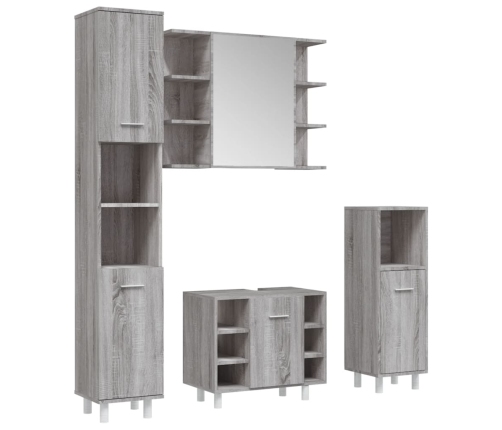 Set de armario de baño 4 pzas madera contrachapada gris sonoma