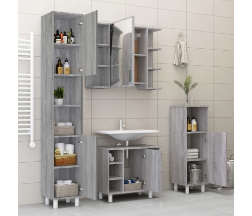 Set de armario de baño 4 pzas madera contrachapada gris sonoma