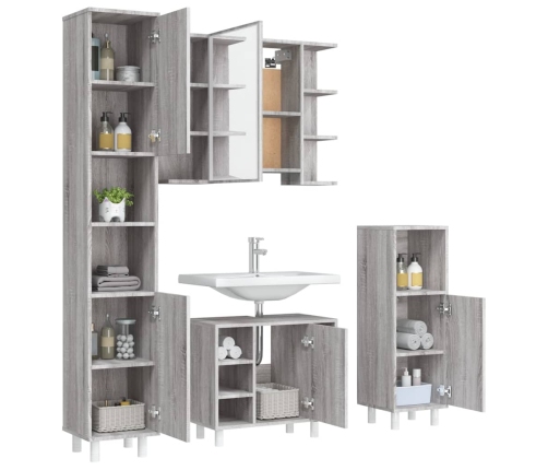 Set de armario de baño 4 pzas madera contrachapada gris sonoma