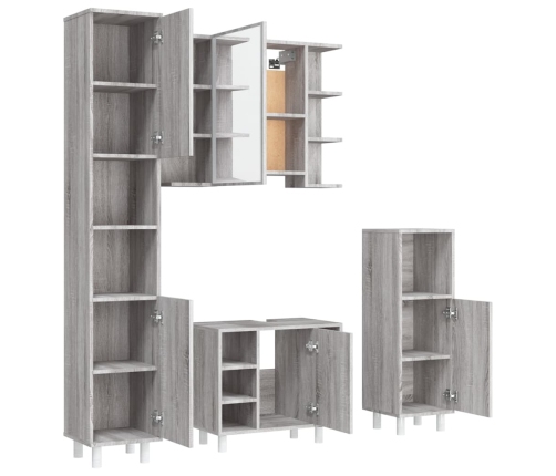 Set de armario de baño 4 pzas madera contrachapada gris sonoma