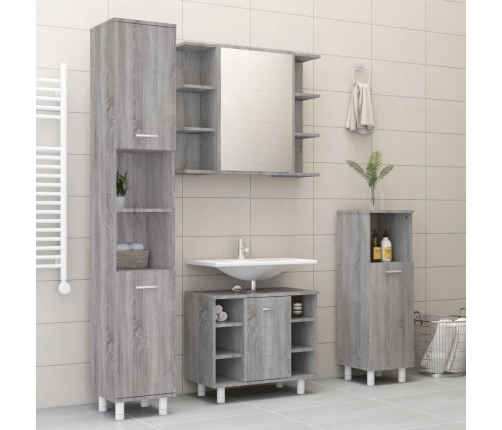 Set de armario de baño 4 pzas madera contrachapada gris sonoma