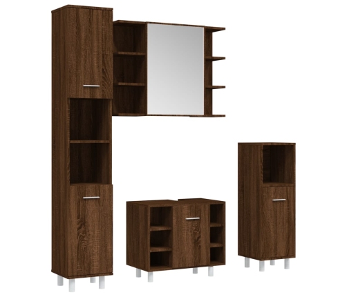 Set de muebles de baño 4 pzas madera contrachapada marrón roble