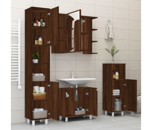 Set de muebles de baño 4 pzas madera contrachapada marrón roble