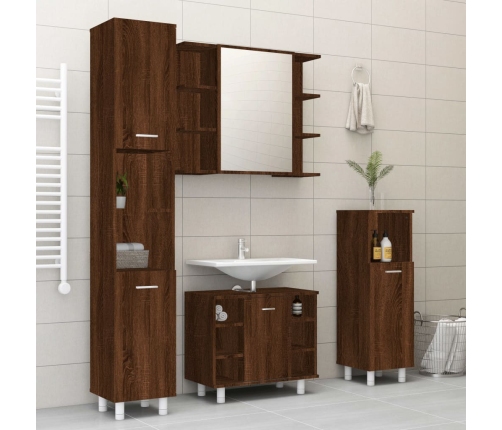 Set de muebles de baño 4 pzas madera contrachapada marrón roble