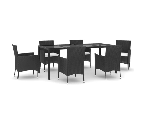 Set de comedor de jardín 7 pzas y cojines ratán sintético negro