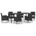Set de comedor de jardín 7 pzas y cojines ratán sintético negro