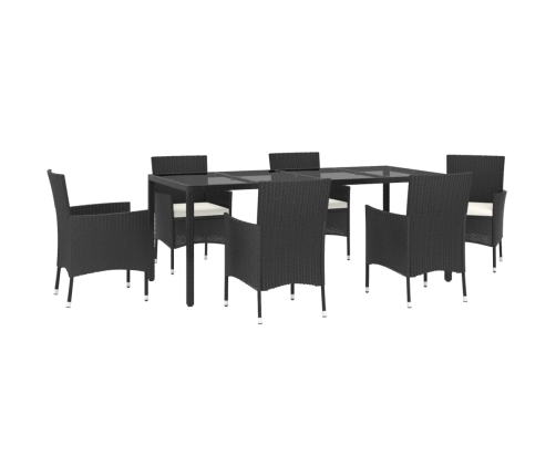 Set de comedor de jardín 7 pzas y cojines ratán sintético negro