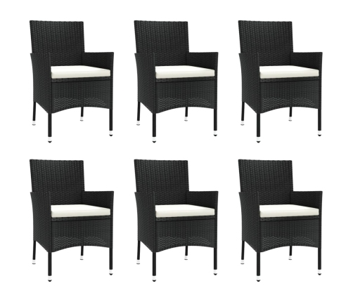 Set de comedor de jardín 7 pzas y cojines ratán sintético negro