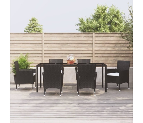Set de comedor de jardín 7 pzas y cojines ratán sintético negro