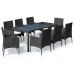 Set de comedor de jardín 9 pzas y cojines ratán sintético negro