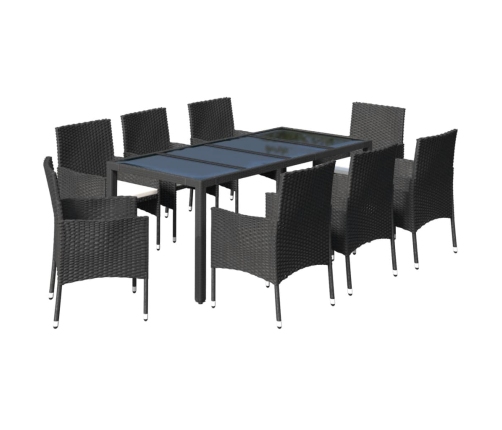 Set de comedor de jardín 9 pzas y cojines ratán sintético negro