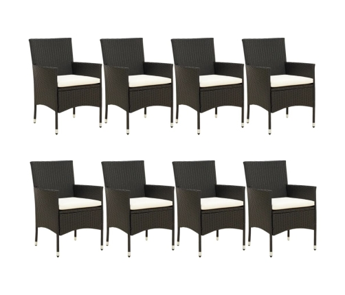 Set de comedor de jardín 9 pzas y cojines ratán sintético negro