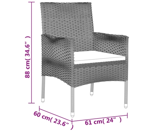 Set de comedor de jardín 9 pzas y cojines ratán sintético negro
