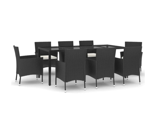 Set de comedor de jardín 9 pzas y cojines ratán sintético negro