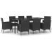 Set de comedor de jardín 9 pzas y cojines ratán sintético negro
