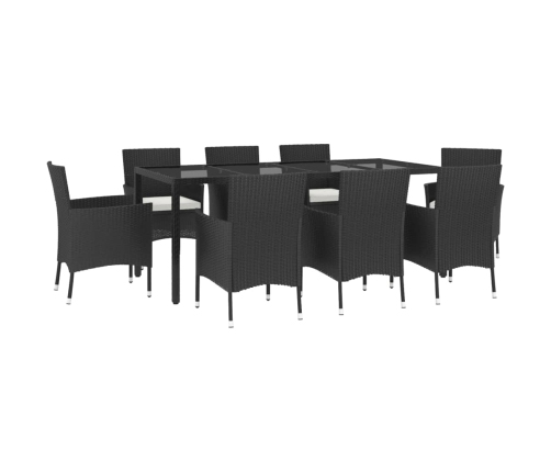 Set de comedor de jardín 9 pzas y cojines ratán sintético negro