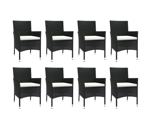 Set de comedor de jardín 9 pzas y cojines ratán sintético negro