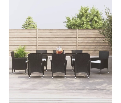 Set de comedor de jardín 9 pzas y cojines ratán sintético negro