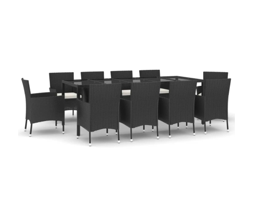 Set de comedor jardín 11 pzas con cojines ratán sintético negro