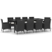 Set de comedor jardín 11 pzas con cojines ratán sintético negro