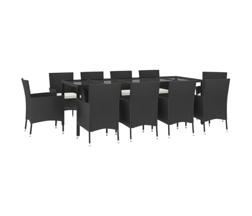 Set de comedor jardín 11 pzas con cojines ratán sintético negro