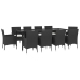 Set de comedor jardín 11 pzas con cojines ratán sintético negro