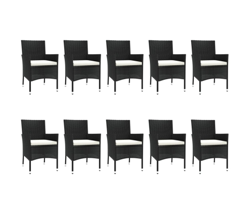 Set de comedor jardín 11 pzas con cojines ratán sintético negro