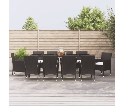 Set de comedor jardín 11 pzas con cojines ratán sintético negro